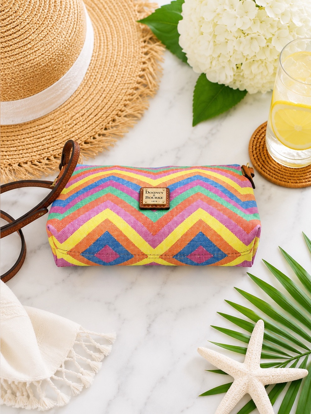 Dooney & Bourke Chevron Ginger Crossbody | Rainbow Multicolor Coated Cotton Bag - Picture 5 of 6